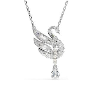 Swarovski Swan riipus, vaalea metalli, kirkkaat kristallit ja valkoiset helmet, 5723387