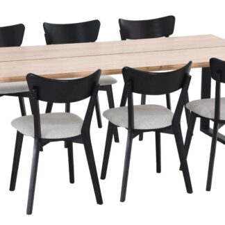 Manner-Koto 6-hengen ruokailuryhmä lakattu tammi/musta, musta/hiekka Chelsea