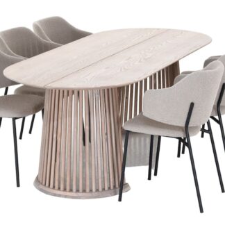 Suoma-Enzo saarni 6-hengen ovaali ruokailuryhmä valkolakattu/beige