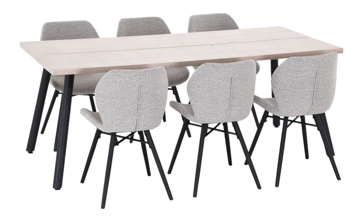 Veini-Keto 6-hengen ruokailuryhmä valkolakattu tammi/musta/beige Monza