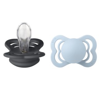 BIBS Pacifier Supreme Silicone Size 1 2 kpl – Iron/Baby Blue
