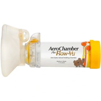 Aerochamber Plus Flow-Vu Tilanjatke Aikuisille Keskikokoisella Maskilla 1 kpl