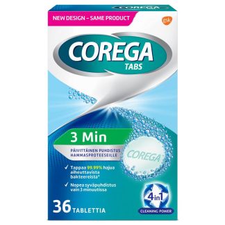 Corega 3Min Tabs Hammasproteesin Puhdistustabletti 36 kpl