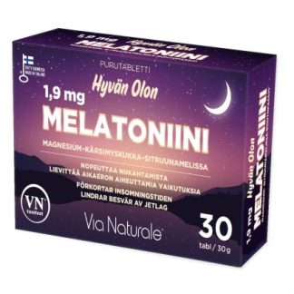Hyvän Olon Melatoniini 1,9 mg, Magnesium-Kärsimyskukka-Sitruunamelissa tabletti 30 kpl 30 tabl
