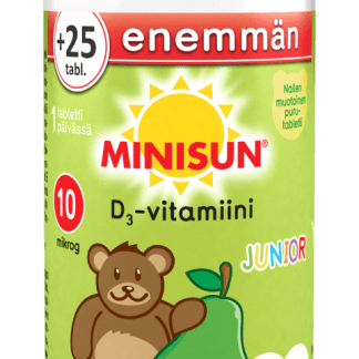 Minisun D-Vitamiini lapselle Päärynä Nalle Junior 10 mcg 100+25 tabl