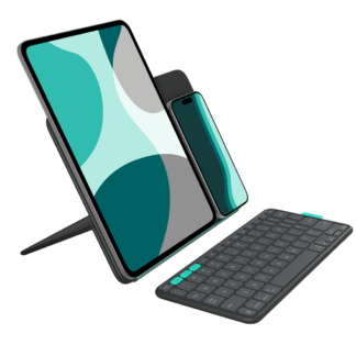 Logitech Flip Folio - Näppäimistö ja foliokotelo - täysikokoinen - langaton - Bluetooth 5.1 LE - QWERTY - pohjoismainen (tanskalainen/suomalainen/norjalainen/ruotsalainen) - grafiitti - Apple 13-tuumaiseen iPad Airiin (M2, M3)  13-tuumaiseen iPad Proon (M4)