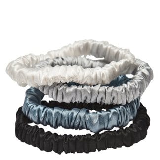 Lenoites Mulberry Silk Skinny Scrunchies White, Light Grey, Blue,