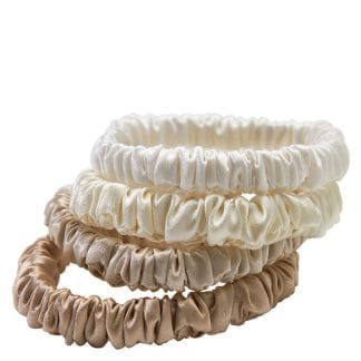 Lenoites Mulberry Silk Skinny Scrunchies, White, Cream White, Bei