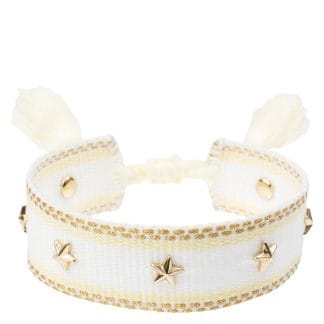 DARK Woven Friendship Bracelet With Star Studs ─ White With Pale