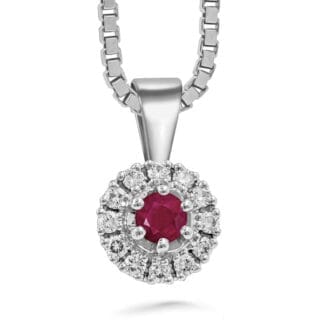 Silván Lauriel timanttiriipus rubiinilla, 0,24ct, valkokultaa, timanttikorut