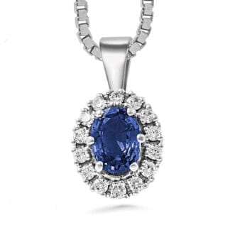 Silván Lauriel timanttiriipus safiirilla, 0,28ct, valkokultaa, timanttikorut
