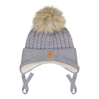 Fur Pom Cable Baby Beanie -Merinovillapipo | Cloudy - 3-4Y