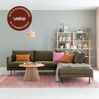 Scandic Copenhagen avokulmasohva oikea vihreä Home 14, mustat jalat