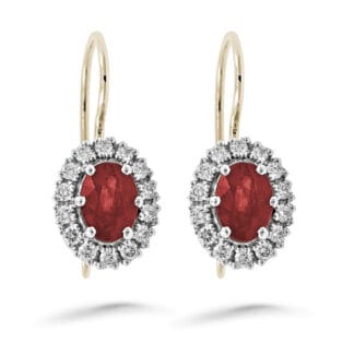 Silván Lauriel timanttikorvakorut rubiineilla, 0,56ct, keltakultaa, timanttikorut
