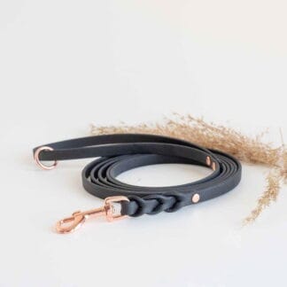 BioThane-hihna Tyylivoitto Braid, musta/ruusukulta