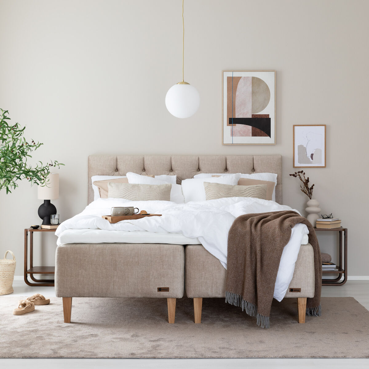 Unia Platina runkopatjasänky 160 M/L luonnonkumi, tammi jalat, beige Vogue 02n