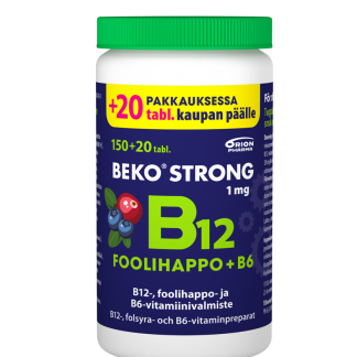 Beko Strong B12+foolihappo+B6 mustikka-karpalo KAMPANJAPAKKAUS 150+20 purutabl