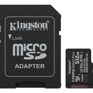 Kingston Technology 512 Gt microSDXC Canvas Select Plus Gen3 150 MB/s A1 -kortti + sovitin
