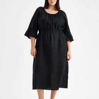 Nanso DONNA midi pellavamekko - musta-36