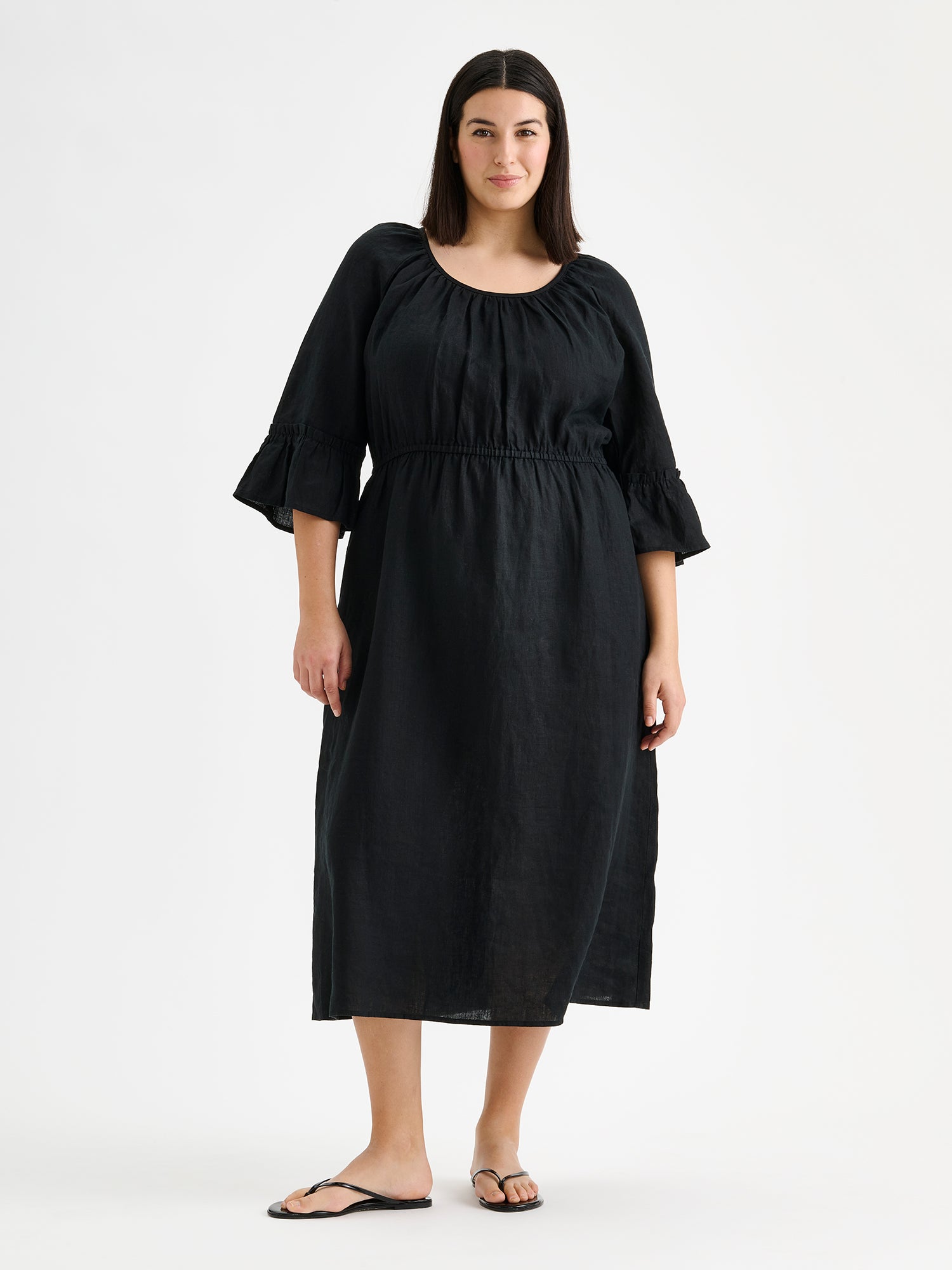 Nanso DONNA midi pellavamekko - musta-36
