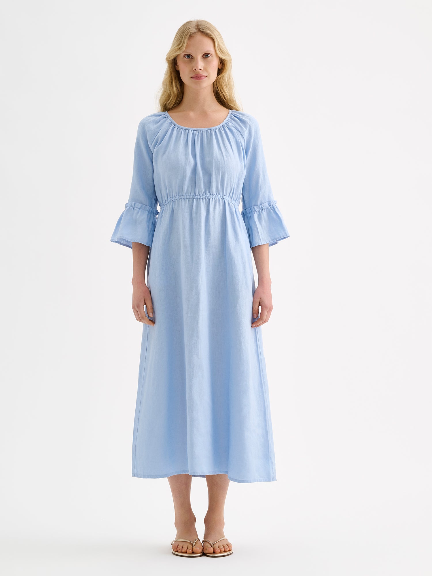 Nanso DONNA midi pellavamekko - vaaleansininen-36