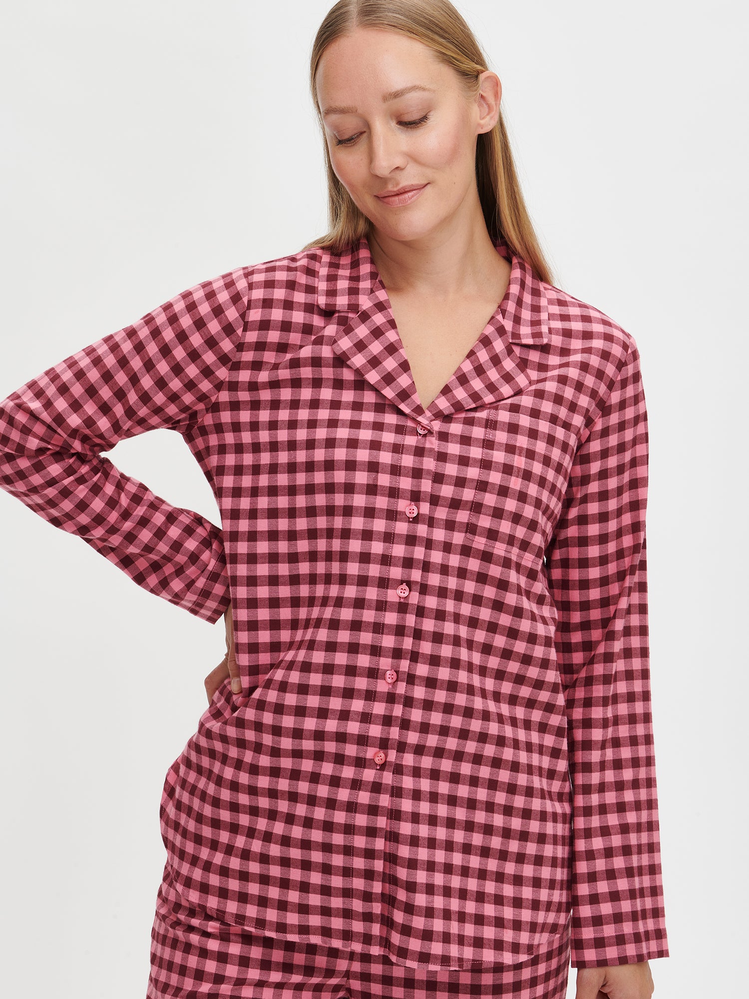 Nanso FLANELLI pyjamapaita - pinkki-burgundi-XL
