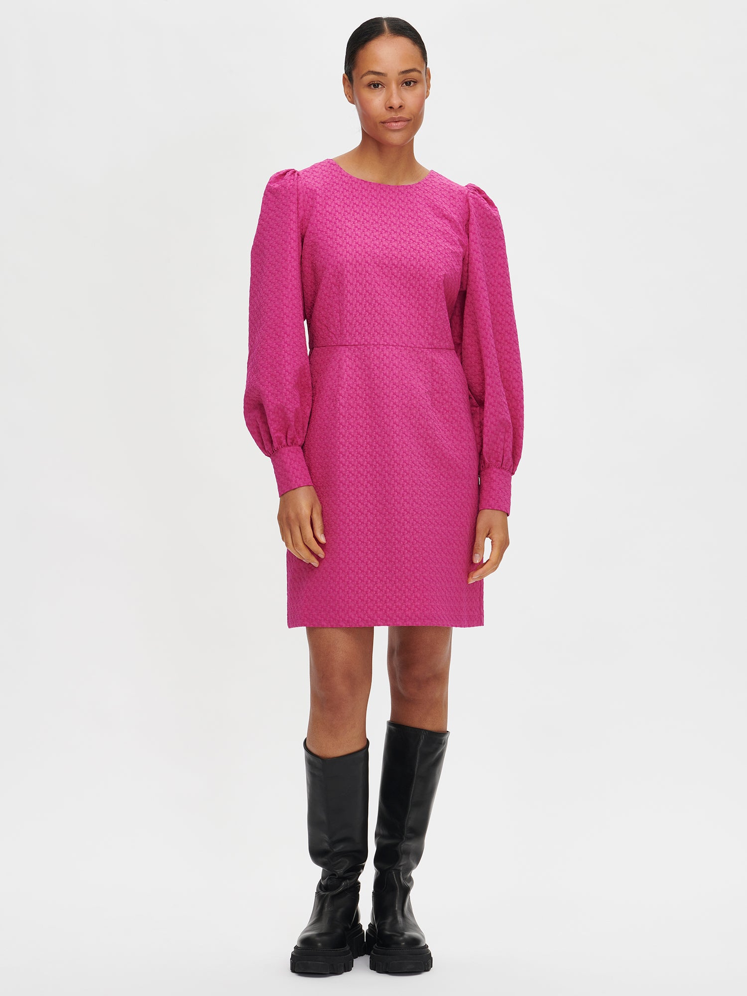Nanso RELIEFI pitkähihainen mekko - pinkki-46