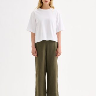 Nanso SAARI culottes-pellavahousut - oliivinvihreä-36