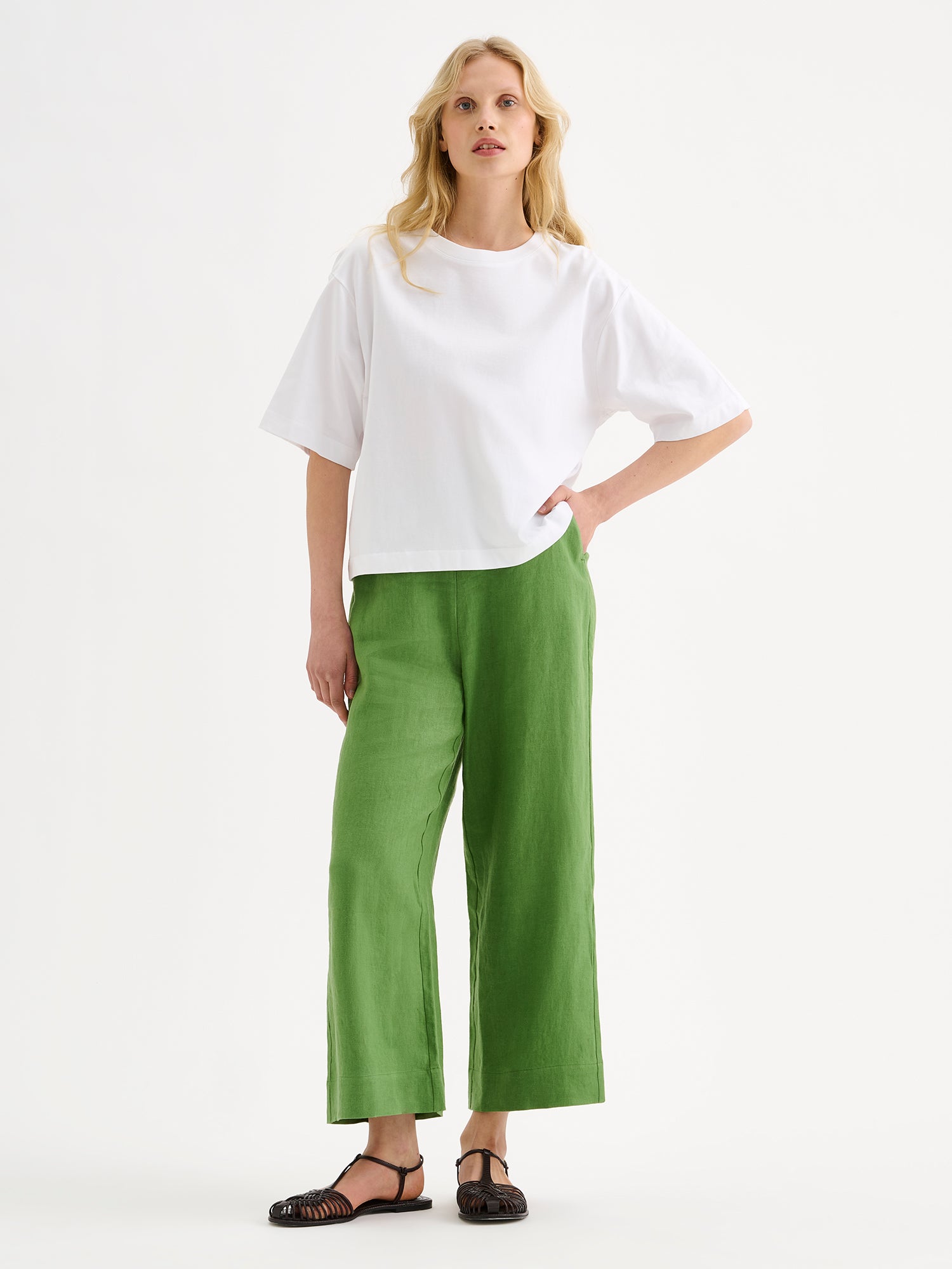 Nanso SAARI culottes-pellavahousut - vihreä-48