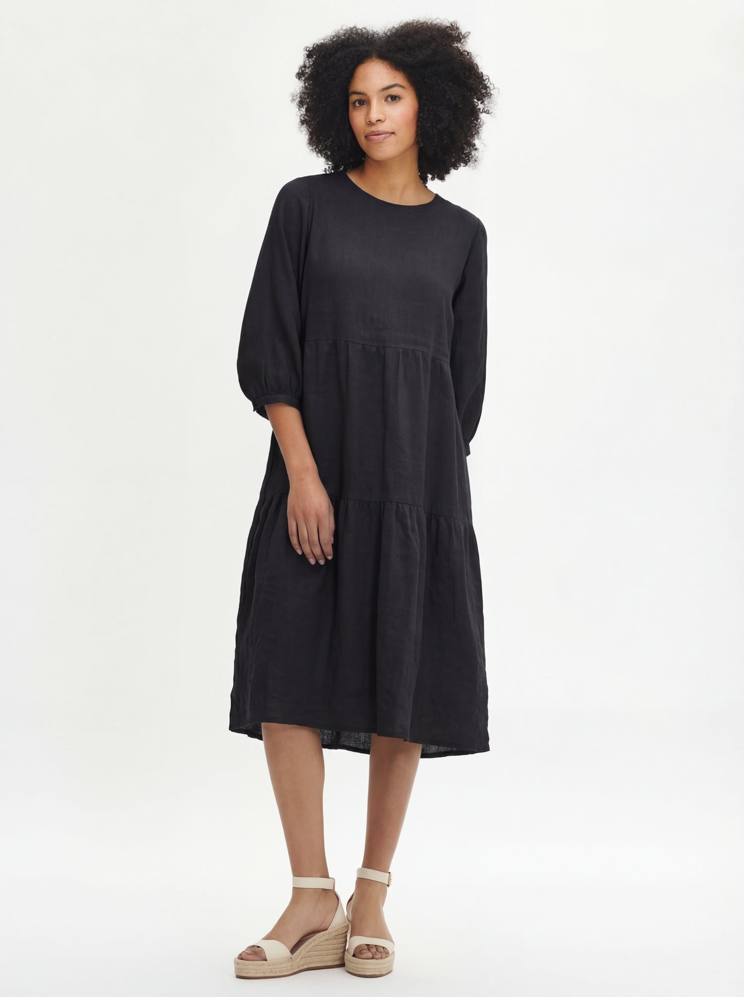 Nanso SARALIA midi pellavamekko - musta-XL
