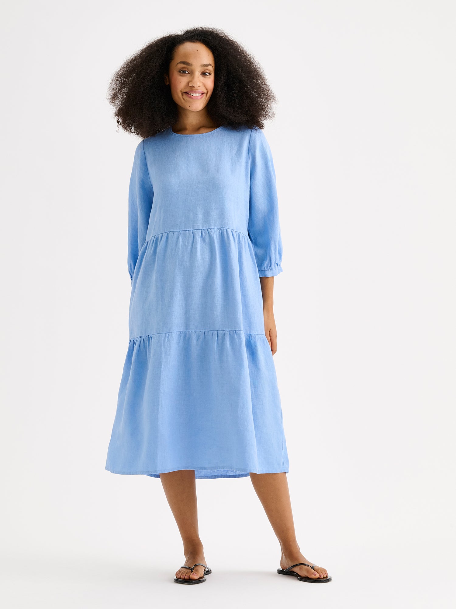 Nanso SARALIA midi pellavamekko - sininen-XL