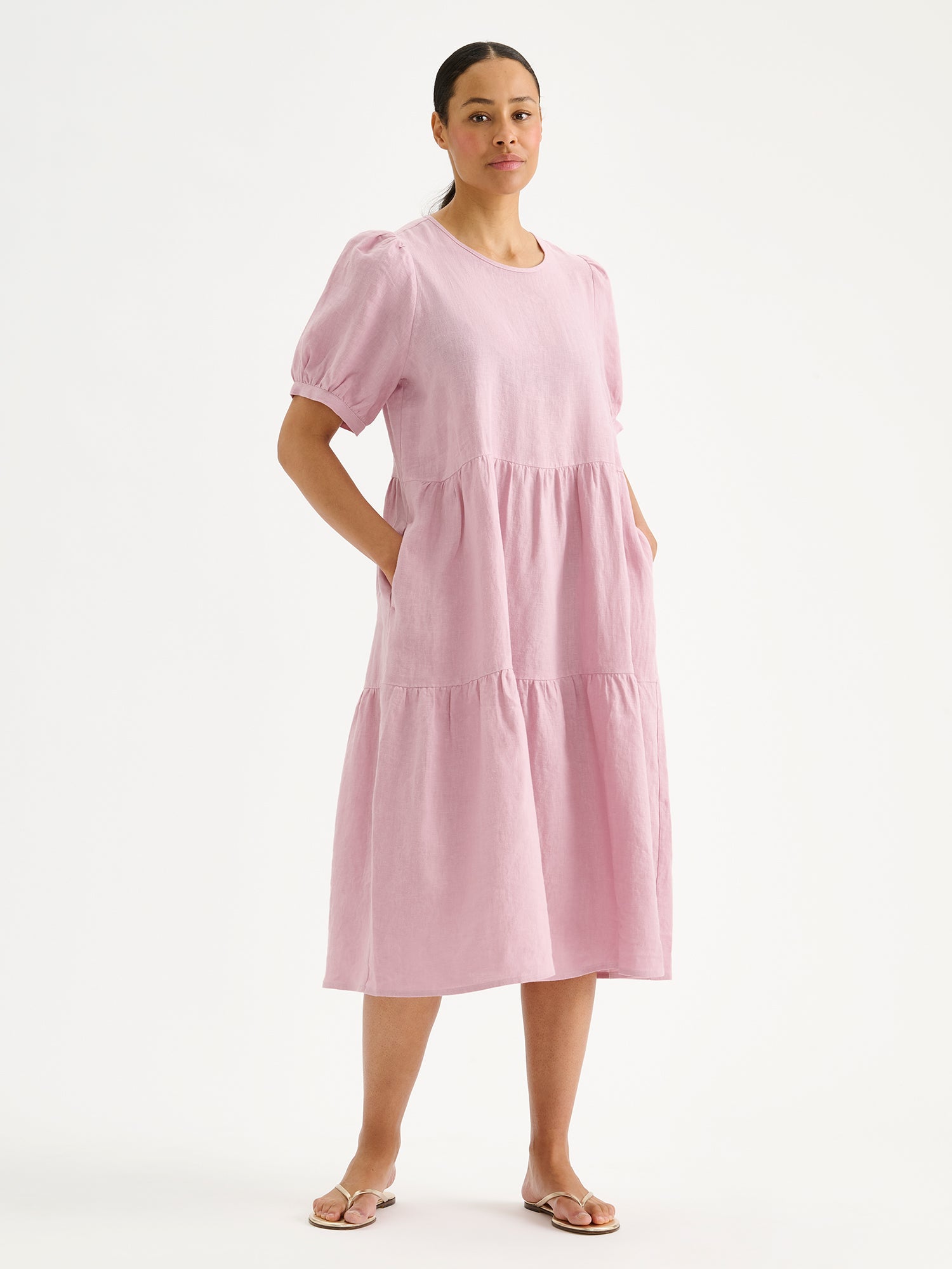Nanso SARASTUS midi pellavamekko - roosa-XXL