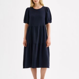 Nanso SARASTUS midi pellavamekko - tummansininen-XXL