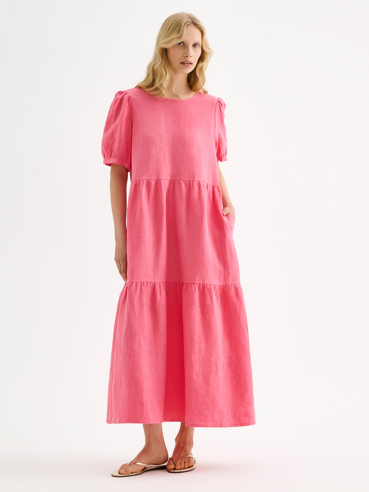 Nanso SARASTUS pitkä pellavamekko - pinkki-XS