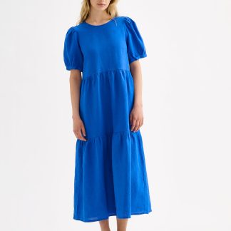 Nanso SARASTUS pitkä pellavamekko - sininen-XL