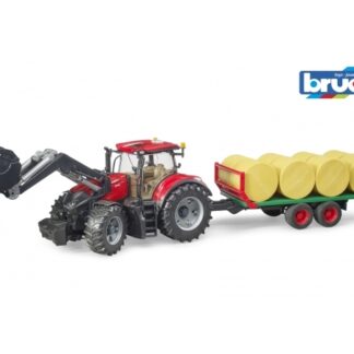 Bruder Case IH Optum 300 CVX with frontloader with bale transport trailer toy